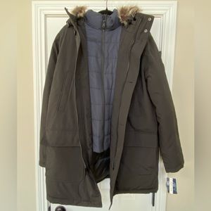 N-3B Lucky Brand Parka Faux Fur Trim Jacket Coat Size M Black